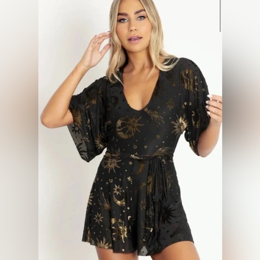 BLACKMILK BURNED VELVET SUN AND MOON GOLD KIMONO SLINKY PLAYSUIT NWT MEDIUM